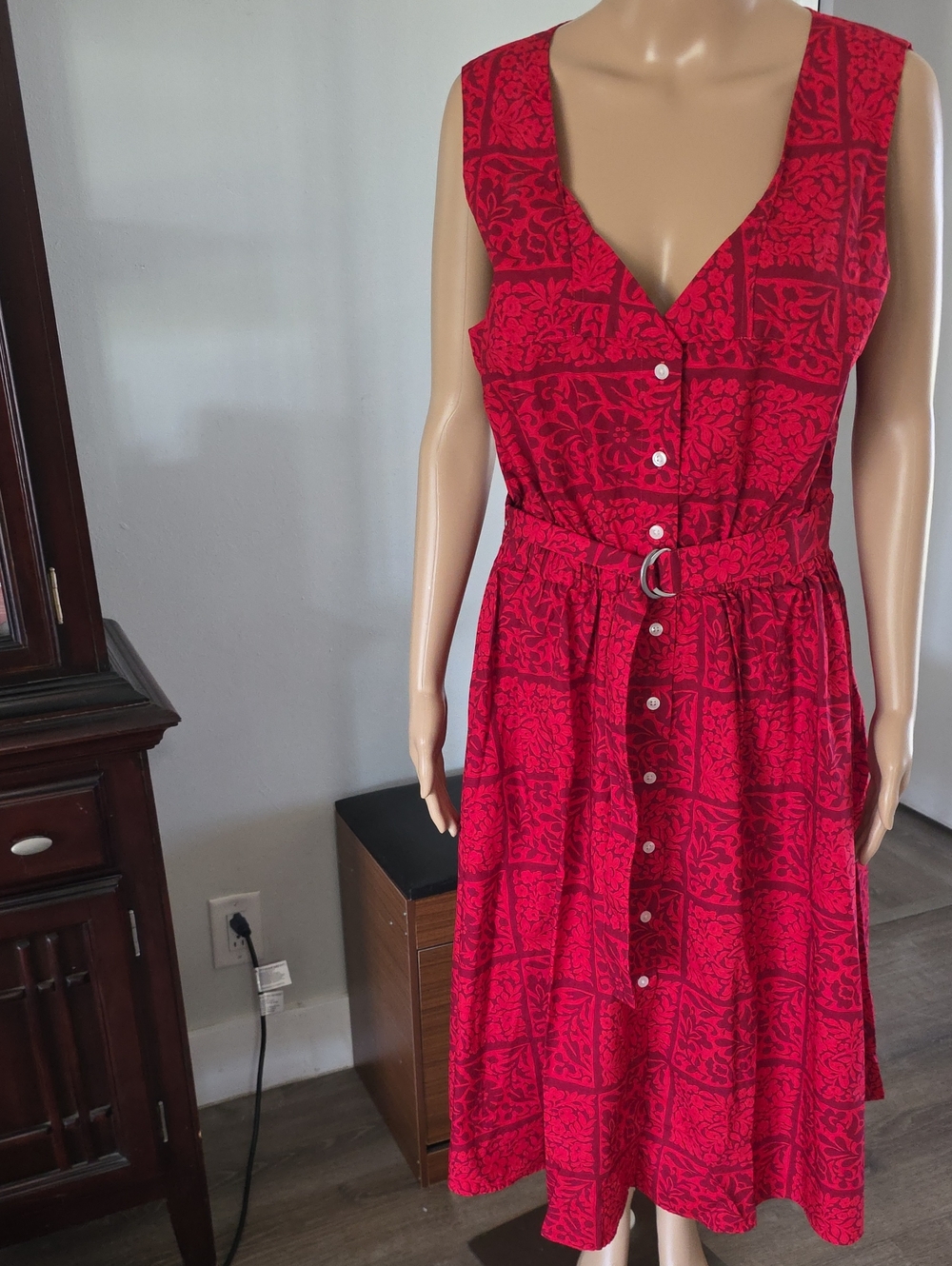 Banana Republic Red Printed Sleeveless Button-Front Midi Dress